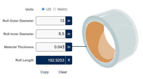 thickness of a roll calculator